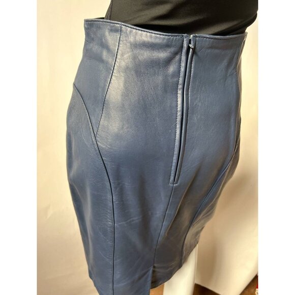 Mario Zarelli Womens Leather Pencil Skirt Blue Knee Length Lined 8 - Picture 5 of 11